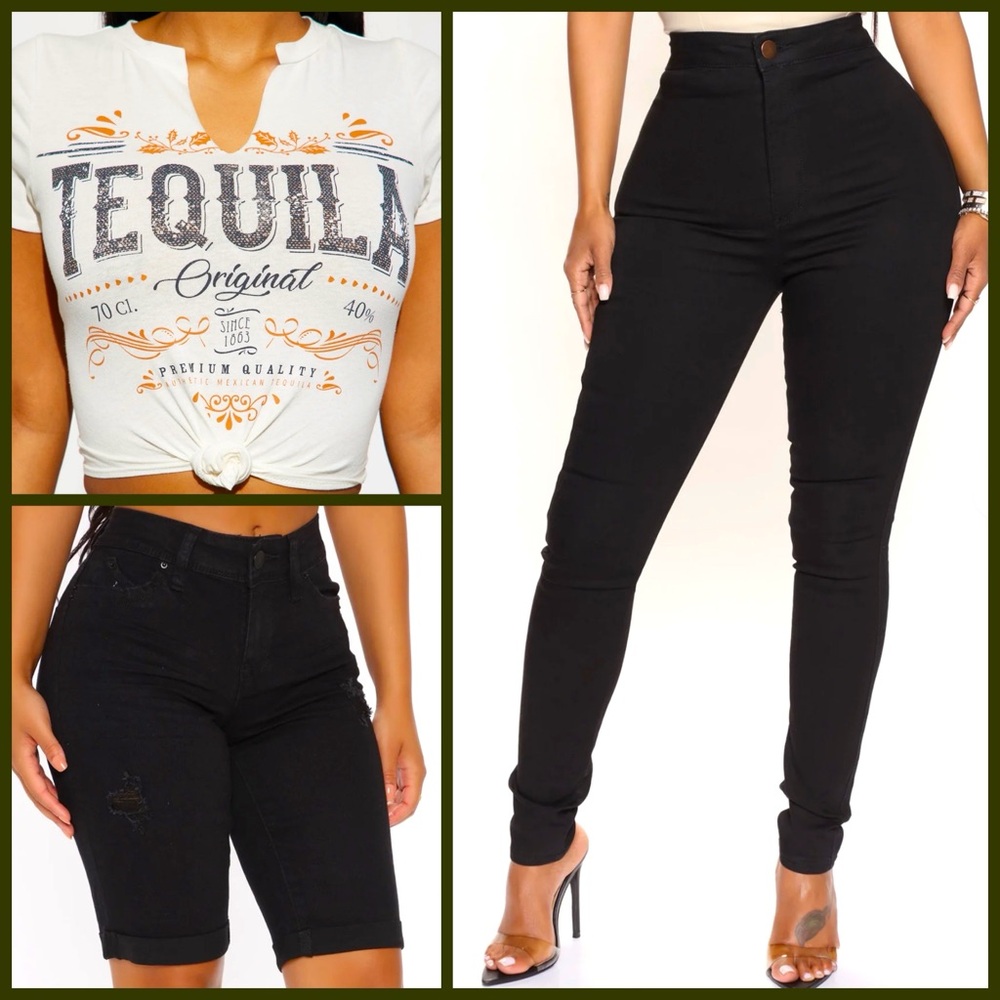 NWT Fashion Nova Bundle Size 7 Jeans & Shorts Sz M Top